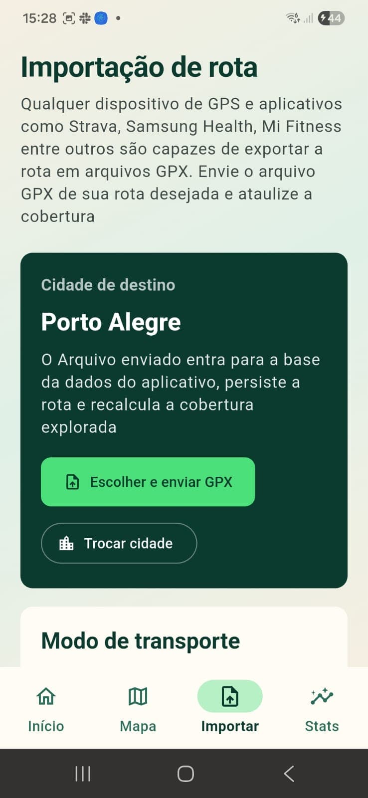 Tela do Explore the City com mapa e percurso do usuário.
