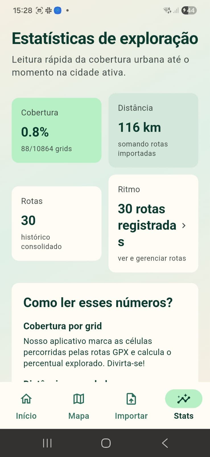 Tela do Explore the City com registro de caminhada.